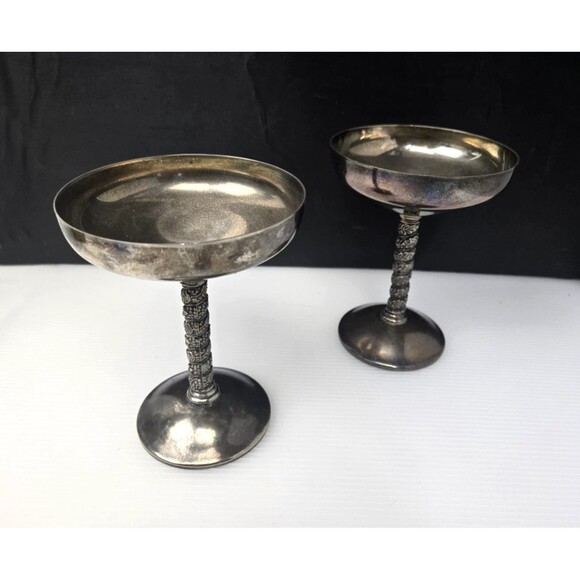 2 Vintage Roma S.L. Champagne Goblets Spain Twisted Grapevine Stem Silver Plate - Picture 8 of 14
